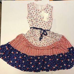 Girls flower dress in red,white, and blue.